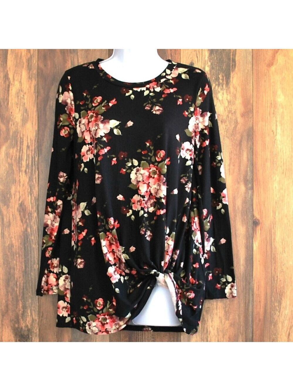 Reborn J Women's Black Floral Stretch Blouse S